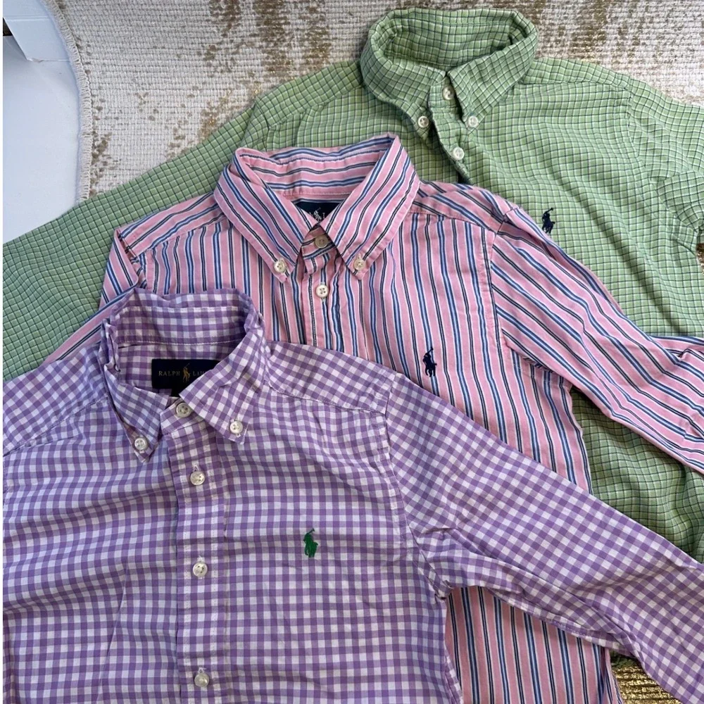RALPH LAUREN Long Sleeve Preppy Button Down Shirts Bundle Plaid Stripes 5